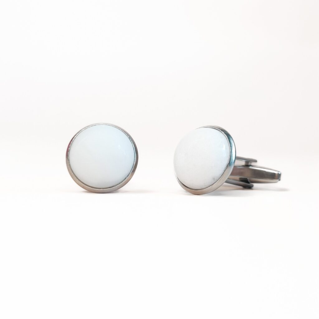 Witte Jade Manchetknopen | Zilver